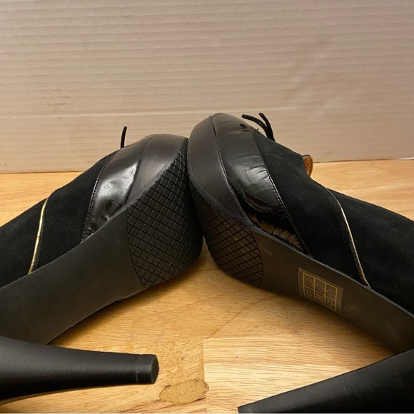 Lovely People Black And Gold Foil Scalloped Pointy Toe High Heel Shoes Size 10. - Picture 5 of 10